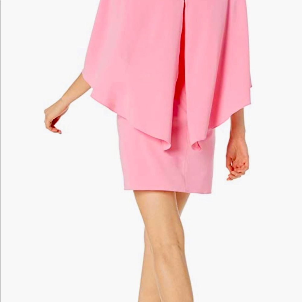 Halston dress cape like sleeves with double v neck self binding at back to hold